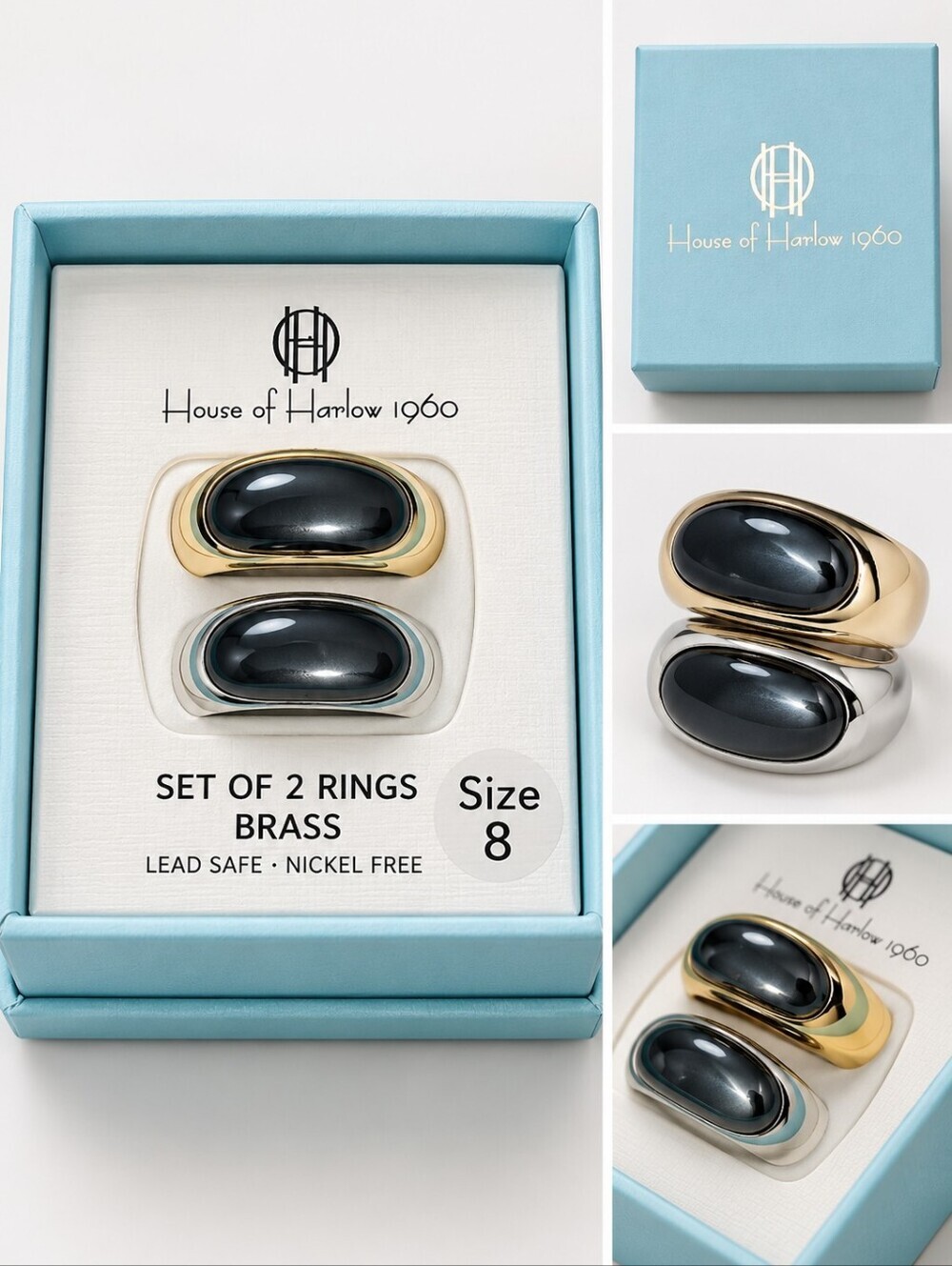 House of Harlow 1960 Black and Gold Ring Duo